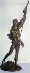 Semi nude male with a flag, bronze statue 39